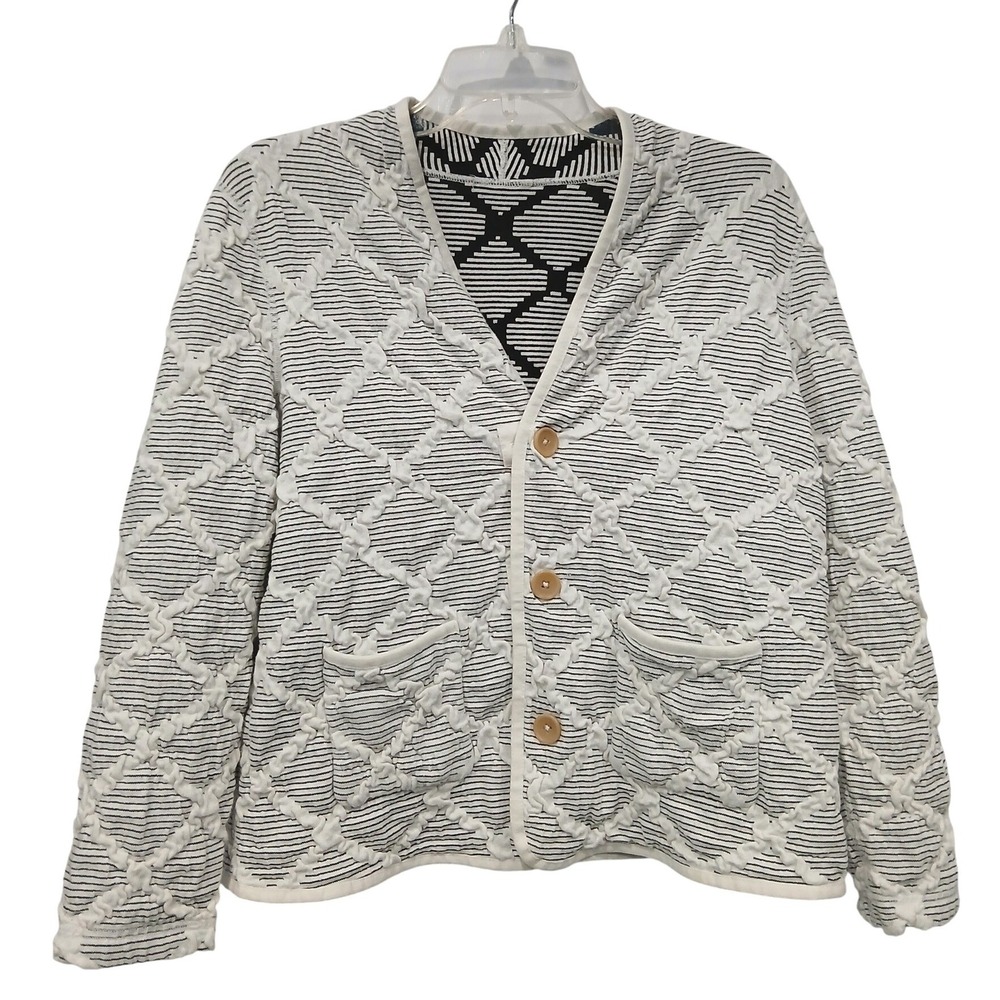 NIC+ZOE Day + Night Reversible Knit Jacket Black White Geometric Diamond Print - Picture 5 of 8